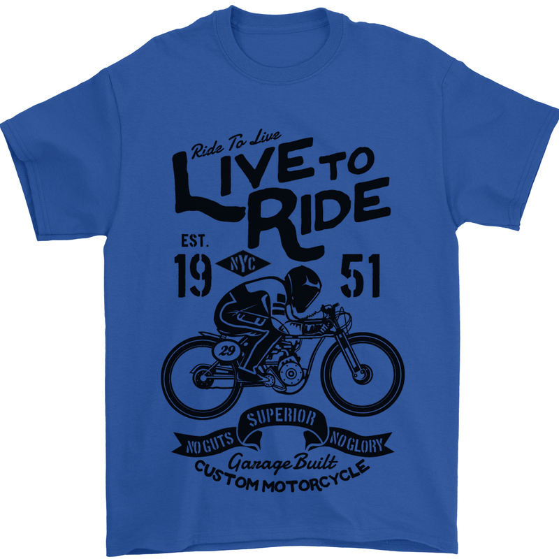 Live to Ride Motorbike Motorcycle Biker Mens T-Shirt Cotton Gildan Royal Blue