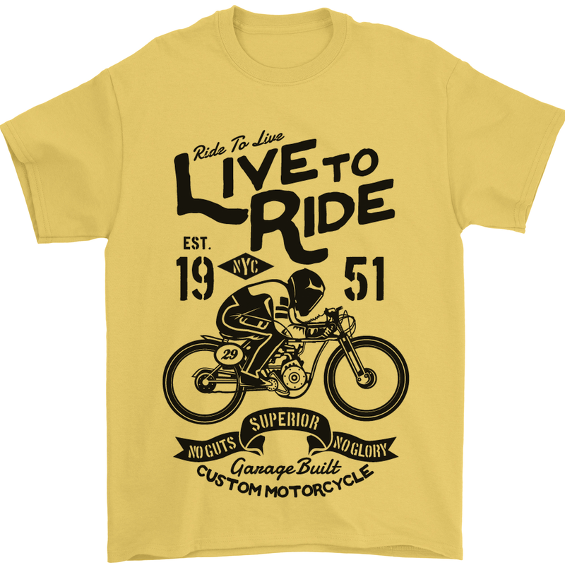 Live to Ride Motorbike Motorcycle Biker Mens T-Shirt Cotton Gildan Yellow