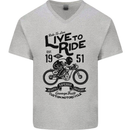 Live to Ride Motorbike Motorcycle Biker Mens V-Neck Cotton T-Shirt Sports Grey