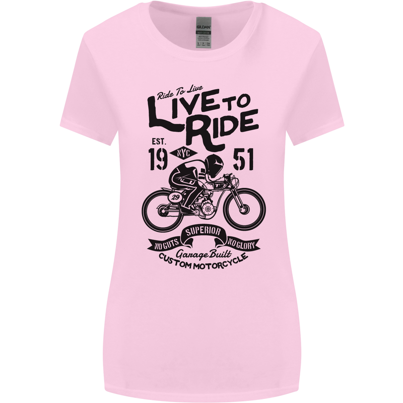 Live to Ride Motorbike Motorcycle Biker Womens Wider Cut T-Shirt Light Pink
