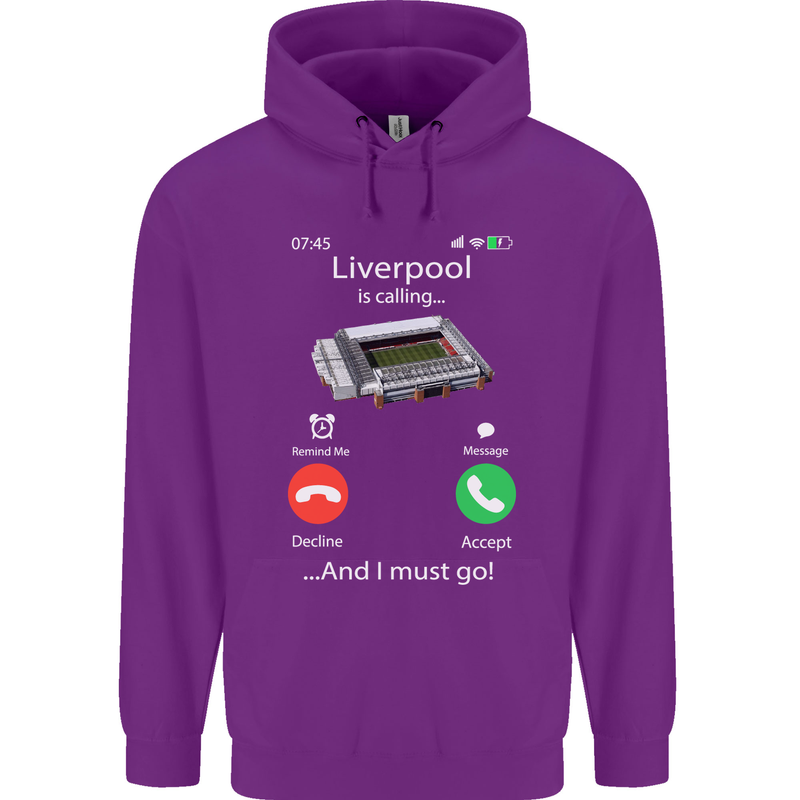 Liverpool Is Calling Funny Football Childrens Kids Hoodie Purple