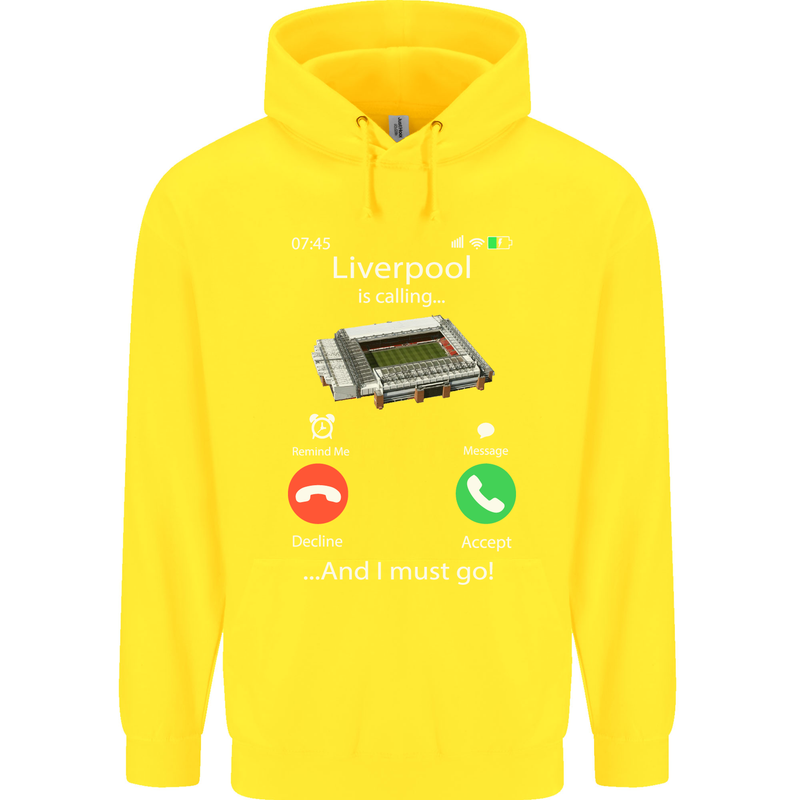 Liverpool Is Calling Funny Football Childrens Kids Hoodie Yellow