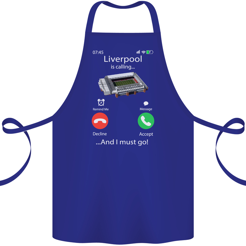 Liverpool Is Calling Funny Football Cotton Apron 100% Organic Royal Blue