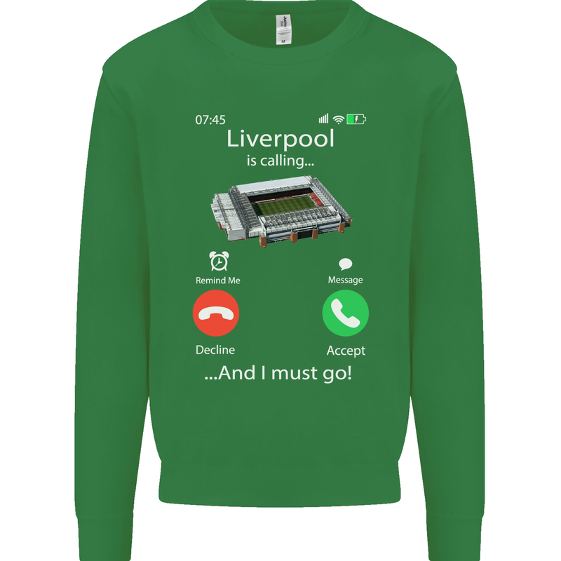 Liverpool Is Calling Funny Football Kids Sweatshirt Jumper Irish Green