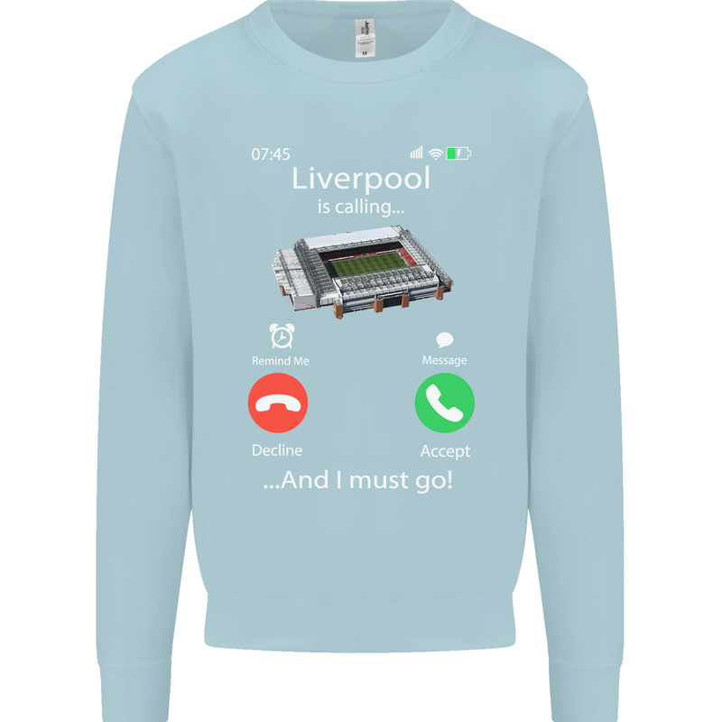 Liverpool Is Calling Funny Football Kids Sweatshirt Jumper Light Blue