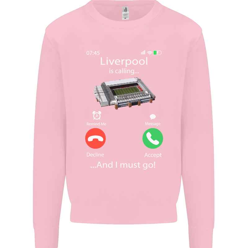 Liverpool Is Calling Funny Football Kids Sweatshirt Jumper Light Pink