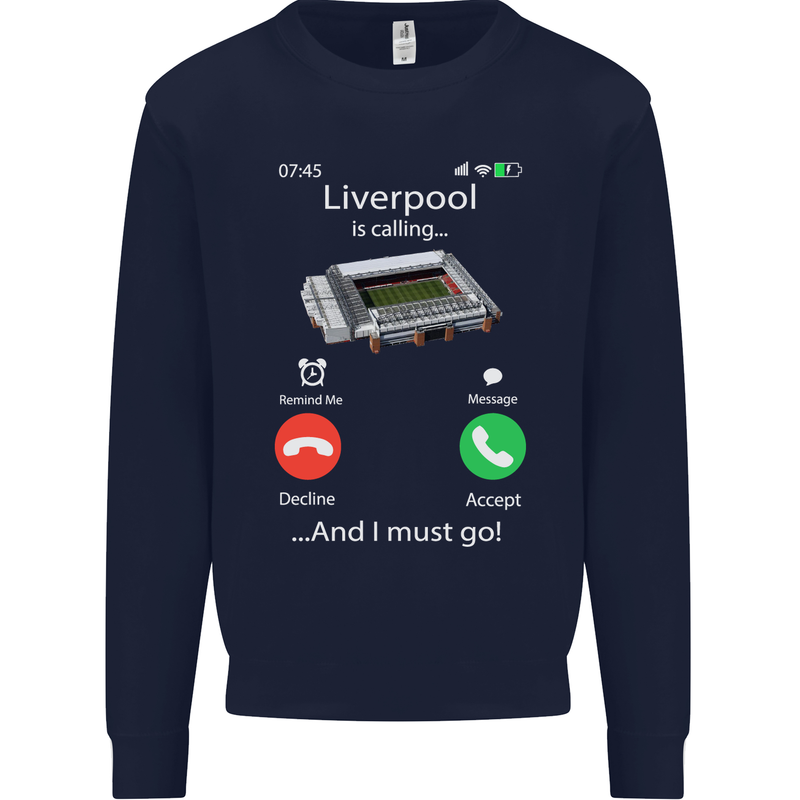 Liverpool Is Calling Funny Football Kids Sweatshirt Jumper Navy Blue