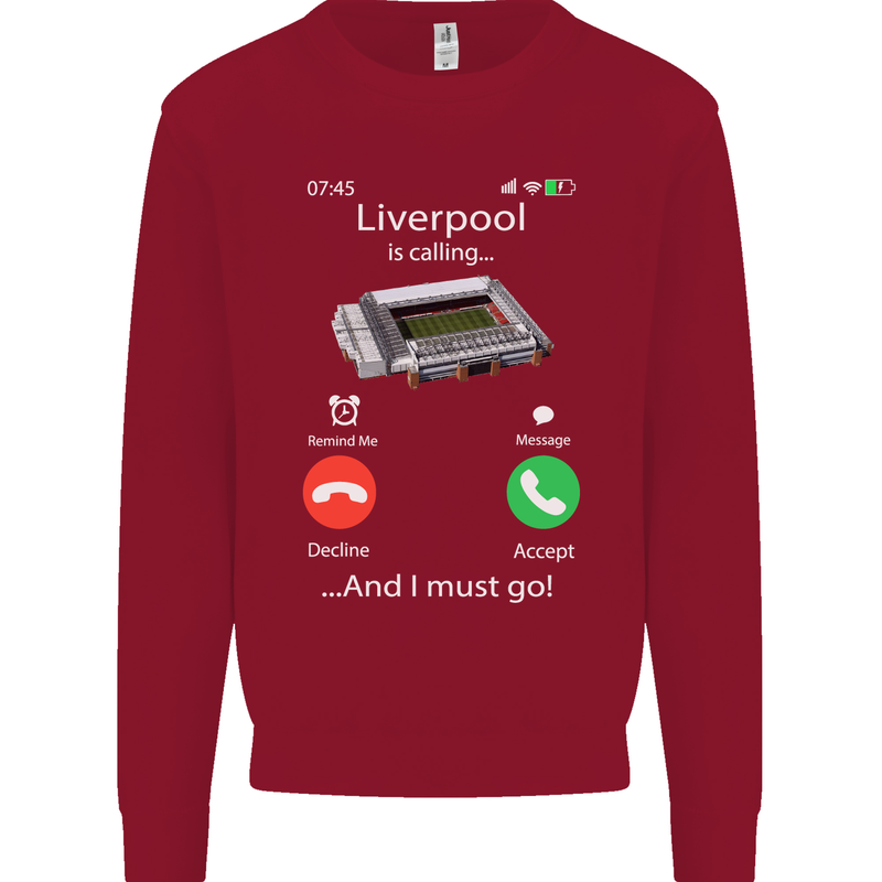 Liverpool Is Calling Funny Football Kids Sweatshirt Jumper Red