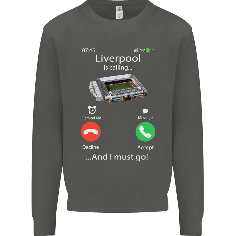 Liverpool Is Calling Funny Football Kids Sweatshirt Jumper Storm Grey