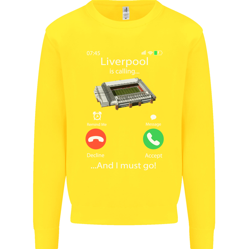 Liverpool Is Calling Funny Football Kids Sweatshirt Jumper Yellow