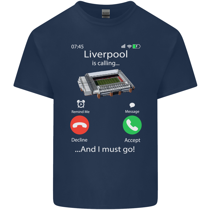 Liverpool Is Calling Funny Football Kids T-Shirt Childrens Navy Blue