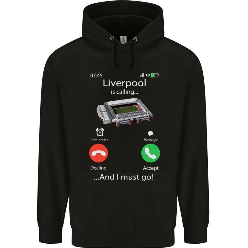 Liverpool Is Calling Funny Football Mens 80% Cotton Hoodie Black