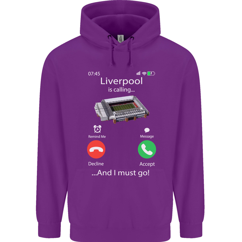 Liverpool Is Calling Funny Football Mens 80% Cotton Hoodie Purple