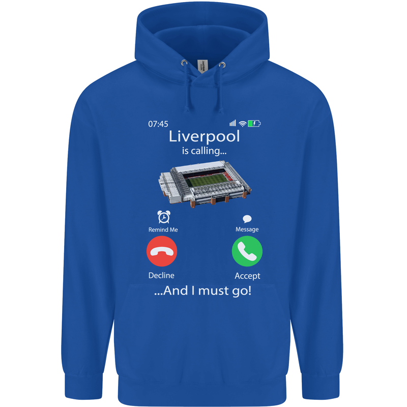 Liverpool Is Calling Funny Football Mens 80% Cotton Hoodie Royal Blue