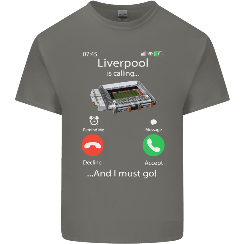 Liverpool Is Calling Funny Football Mens Cotton T-Shirt Tee Top Charcoal