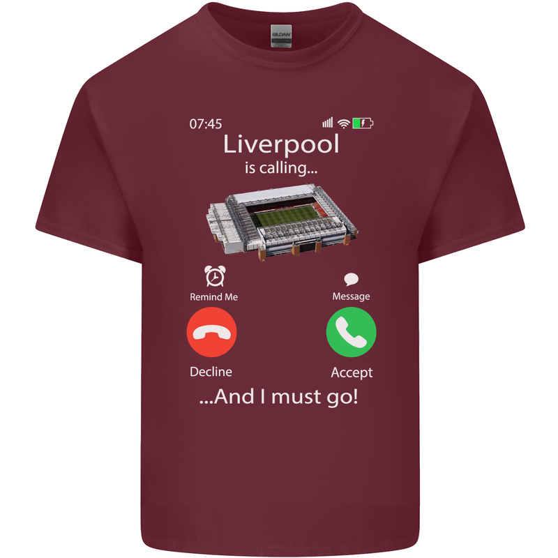 Liverpool Is Calling Funny Football Mens Cotton T-Shirt Tee Top Maroon