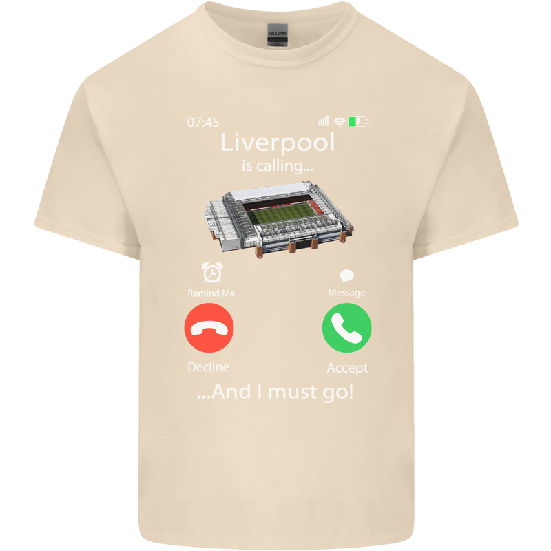 Liverpool Is Calling Funny Football Mens Cotton T-Shirt Tee Top Natural