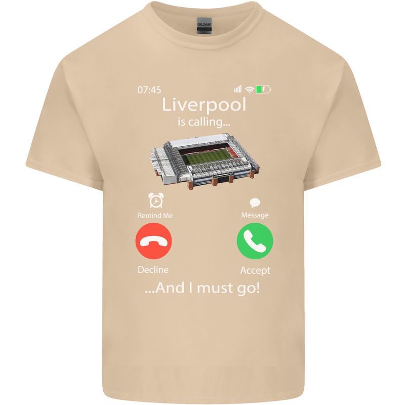 Liverpool Is Calling Funny Football Mens Cotton T-Shirt Tee Top Sand