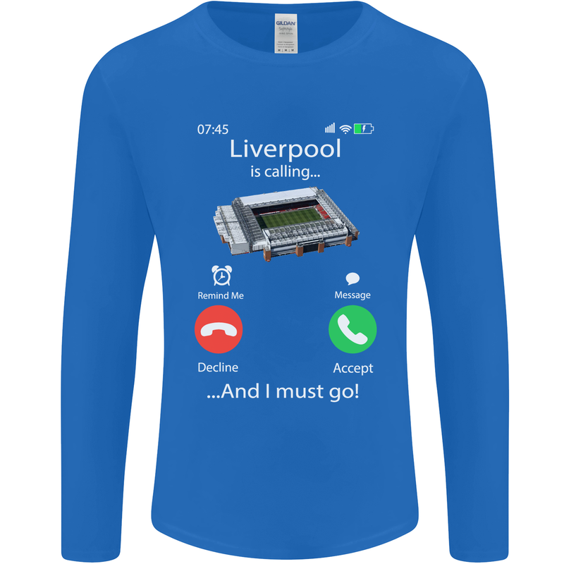 Liverpool Is Calling Funny Football Mens Long Sleeve T-Shirt Royal Blue