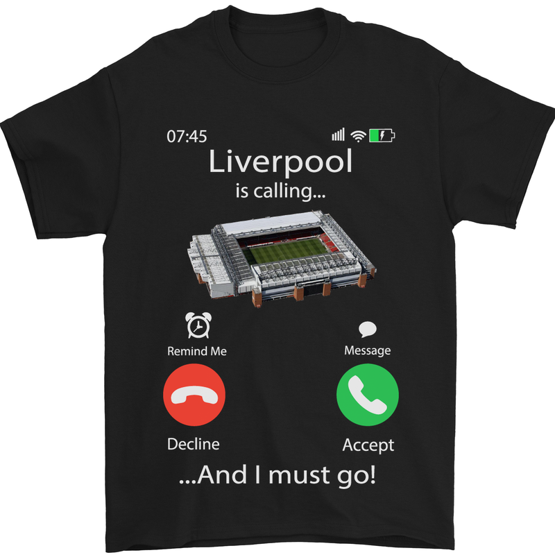 Liverpool Is Calling Funny Football Mens T-Shirt Cotton Gildan Black