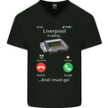 Liverpool Is Calling Funny Football Mens V-Neck Cotton T-Shirt Black