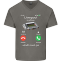 Liverpool Is Calling Funny Football Mens V-Neck Cotton T-Shirt Charcoal