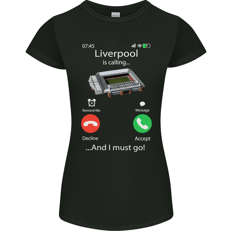 Liverpool Is Calling Funny Football Womens Petite Cut T-Shirt Black
