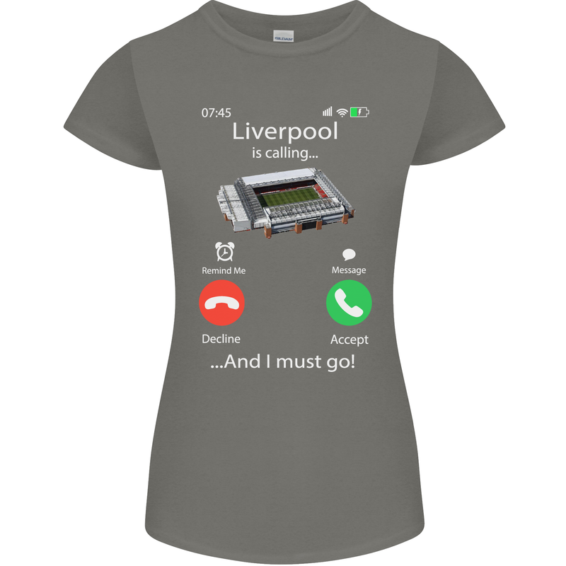 Liverpool Is Calling Funny Football Womens Petite Cut T-Shirt Charcoal