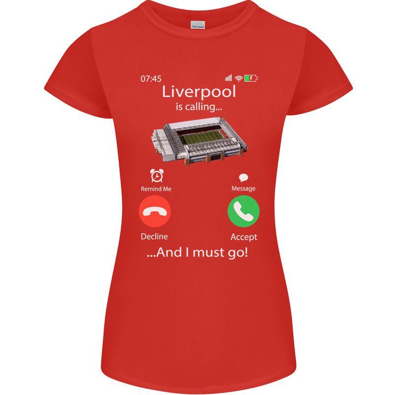 Liverpool Is Calling Funny Football Womens Petite Cut T-Shirt Red