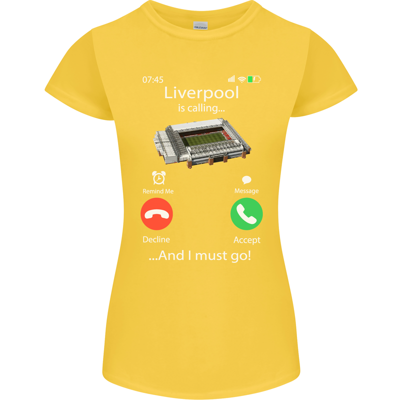 Liverpool Is Calling Funny Football Womens Petite Cut T-Shirt Yellow