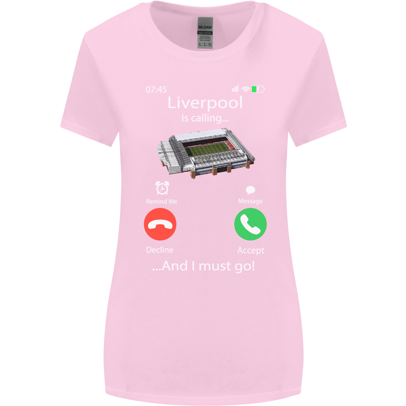 Liverpool Is Calling Funny Football Womens Wider Cut T-Shirt Light Pink