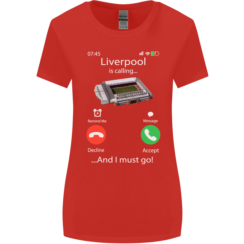 Liverpool Is Calling Funny Football Womens Wider Cut T-Shirt Red