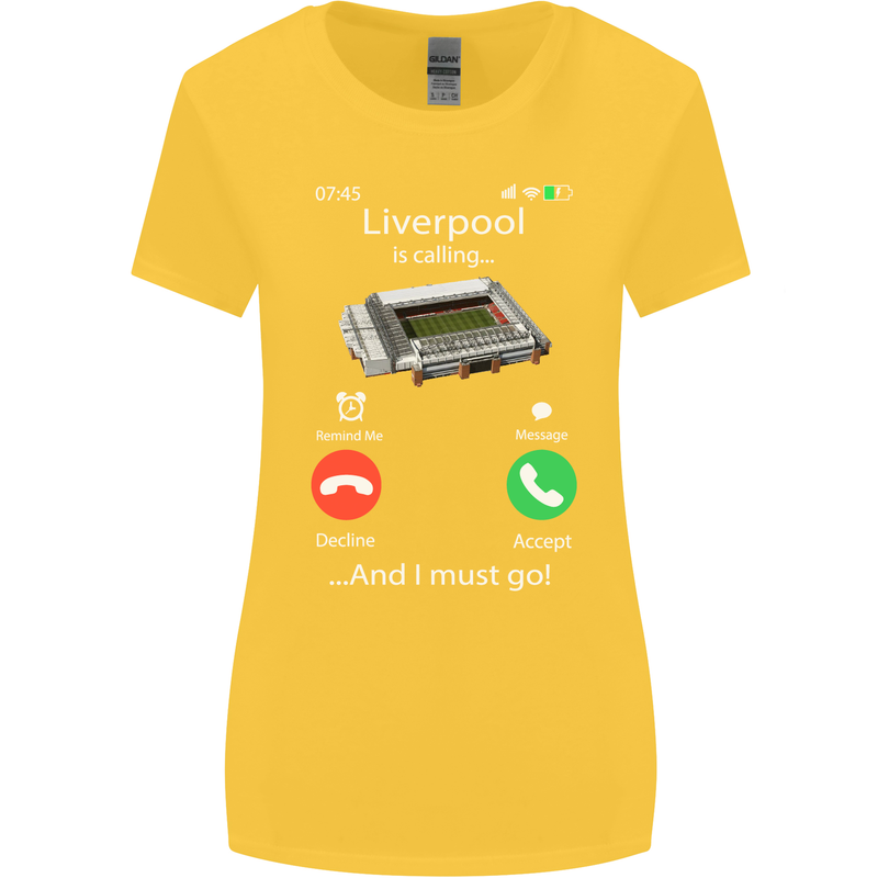 Liverpool Is Calling Funny Football Womens Wider Cut T-Shirt Yellow