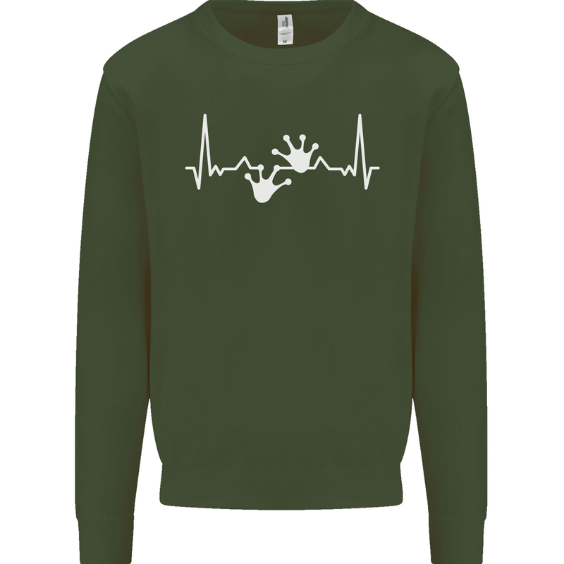 Lizard ECG Gekko Pulse Iguana Gecko Kids Sweatshirt Jumper Forest Green