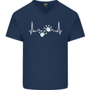 Lizard ECG Gekko Pulse Iguana Gecko Mens V-Neck Cotton T-Shirt Navy Blue