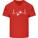 Lizard ECG Gekko Pulse Iguana Gecko Mens V-Neck Cotton T-Shirt Red