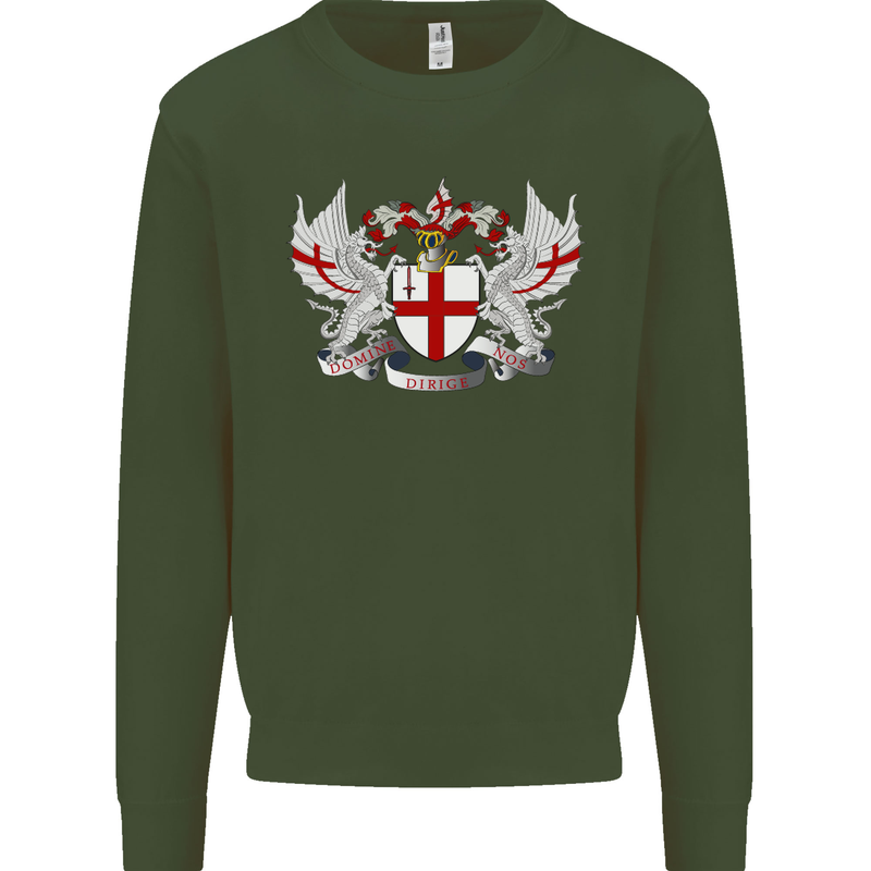 London Coat of Arms England St Georges Day Kids Sweatshirt Jumper Forest Green