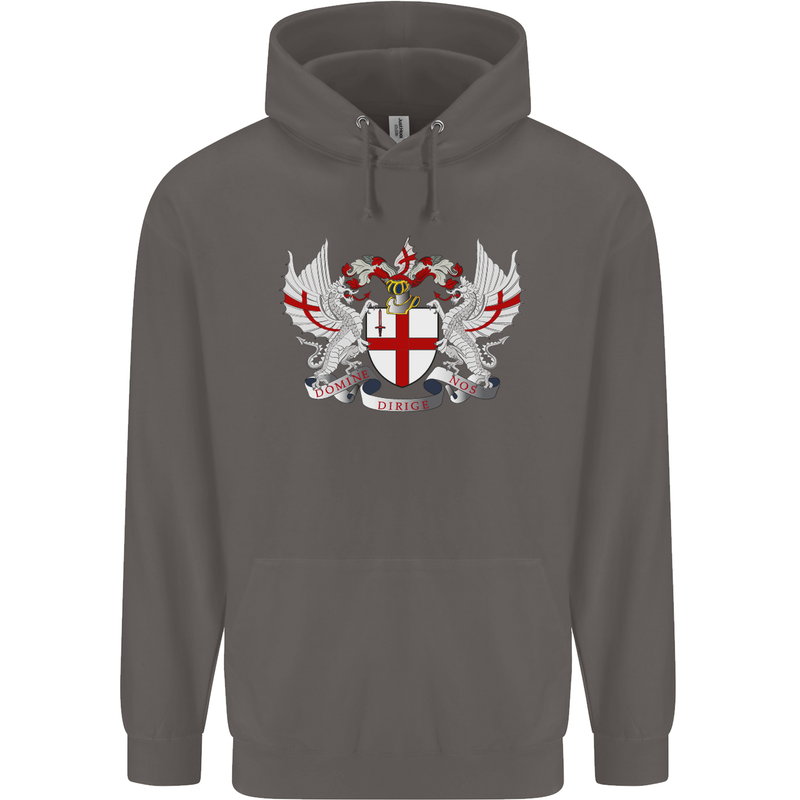 London Coat of Arms England St Georges Day Mens 80% Cotton Hoodie Charcoal