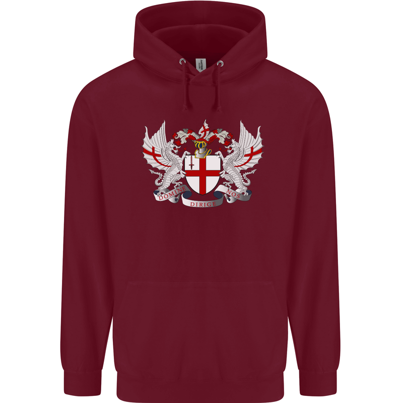 London Coat of Arms England St Georges Day Mens 80% Cotton Hoodie Maroon