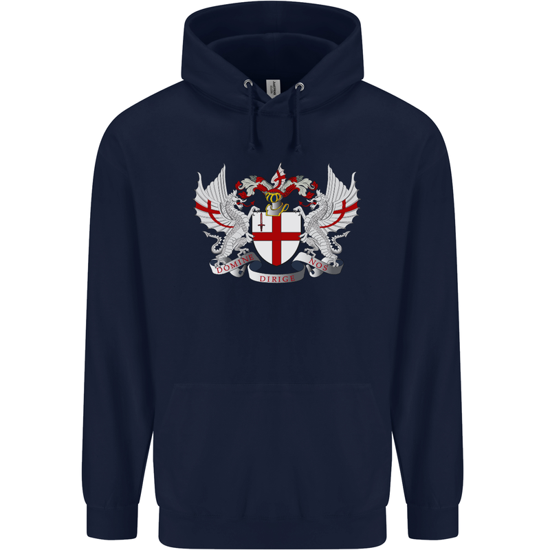 London Coat of Arms England St Georges Day Mens 80% Cotton Hoodie Navy Blue
