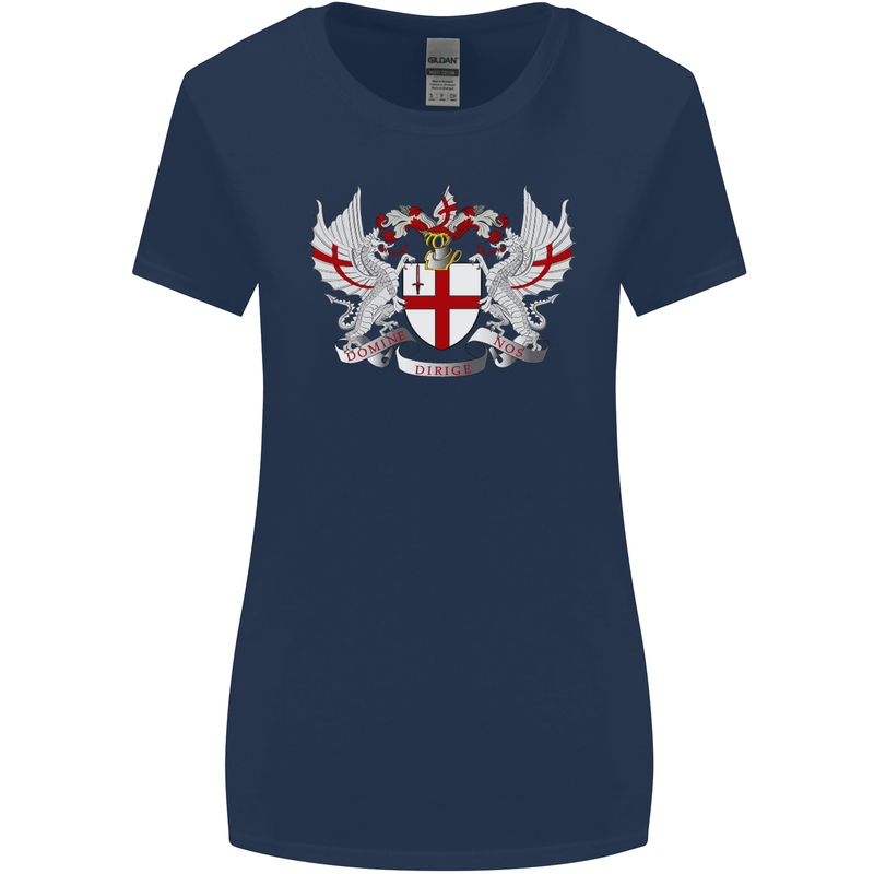 London Coat of Arms England St Georges Day Womens Wider Cut T-Shirt Navy Blue