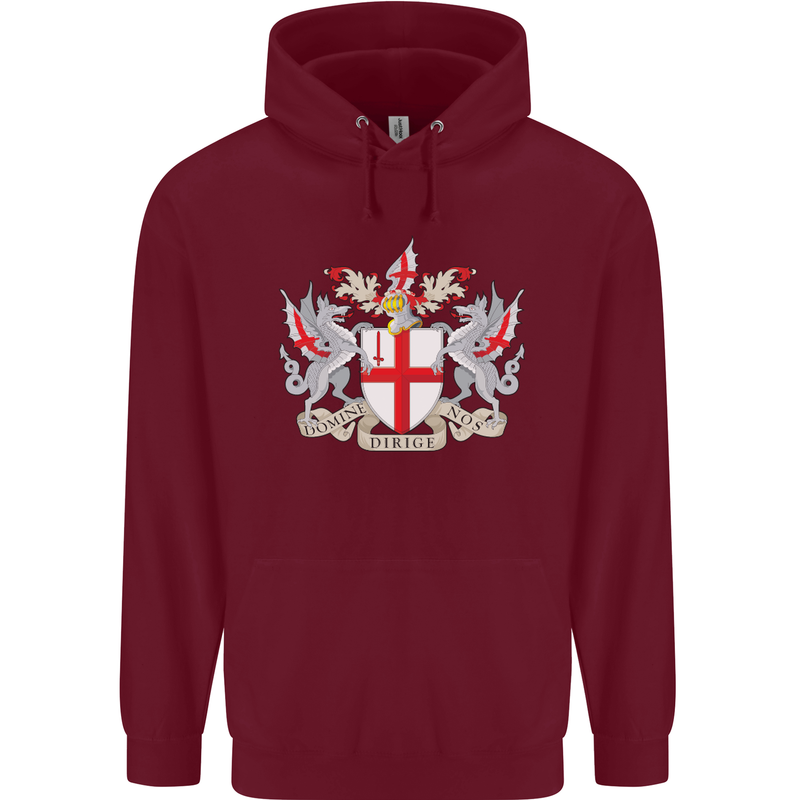 London Coat of Arms St Georges Day England Childrens Kids Hoodie Maroon