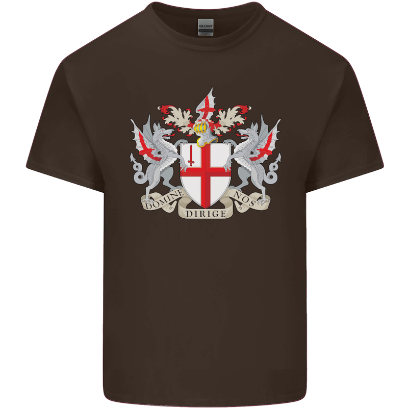 London Coat of Arms St Georges Day England Mens Cotton T-Shirt Tee Top Dark Chocolate