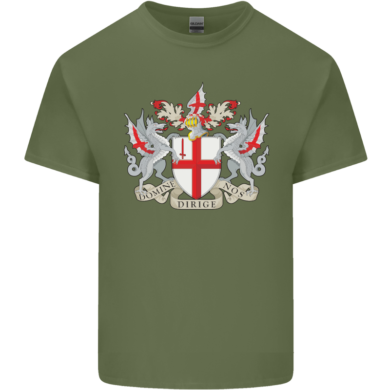 London Coat of Arms St Georges Day England Mens Cotton T-Shirt Tee Top Military Green