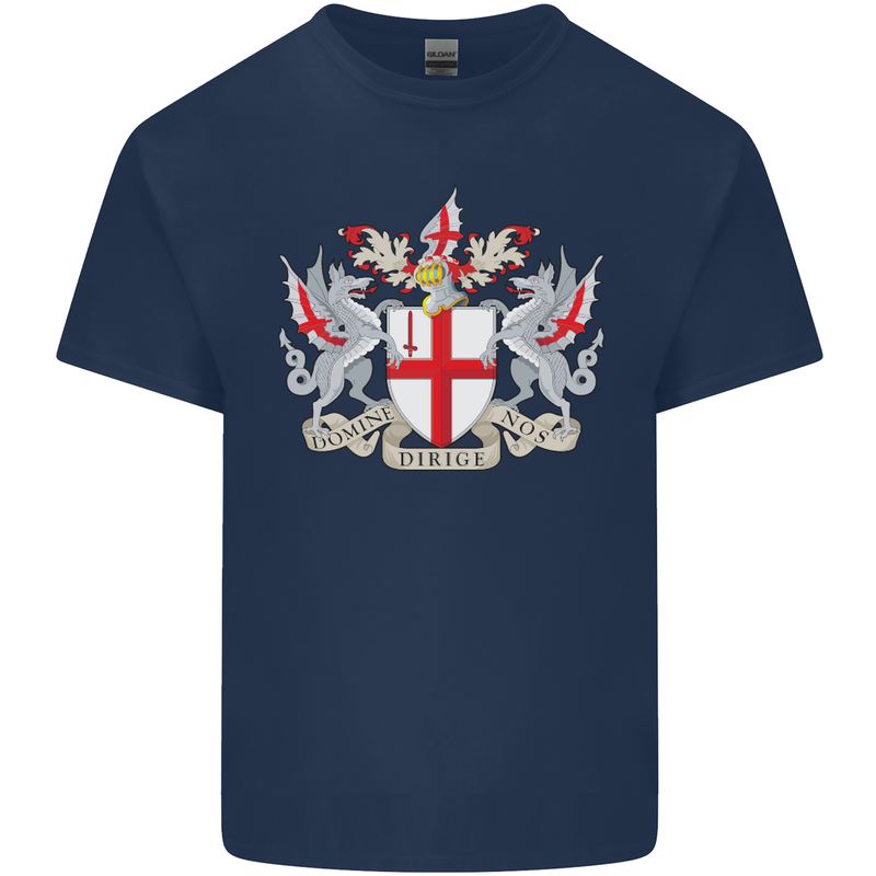 London Coat of Arms St Georges Day England Mens Cotton T-Shirt Tee Top Navy Blue