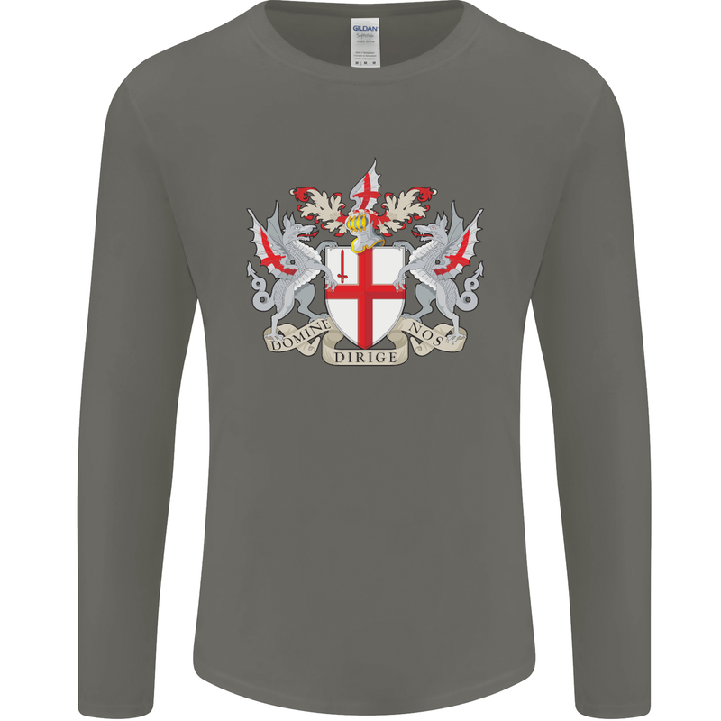 London Coat of Arms St Georges Day England Mens Long Sleeve T-Shirt Charcoal