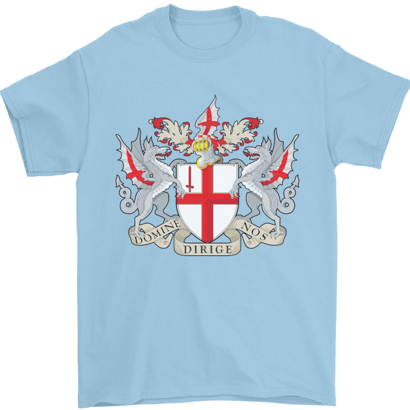 London Coat of Arms St Georges Day England Mens T-Shirt Cotton Gildan Light Blue