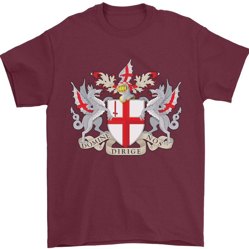 London Coat of Arms St Georges Day England Mens T-Shirt Cotton Gildan Maroon