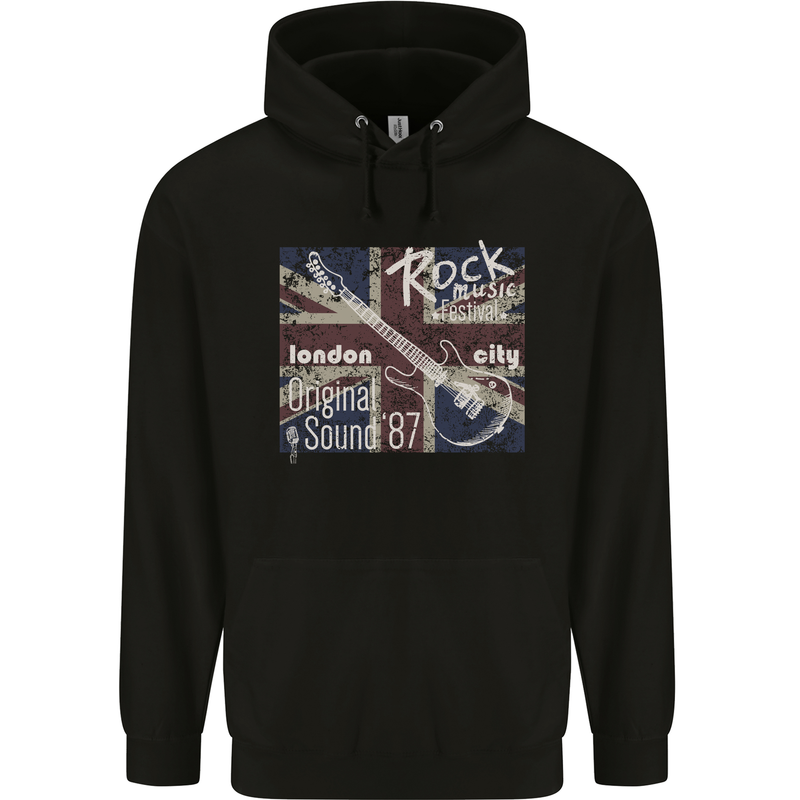 London Rock Gig Retro Guitar Flyer Childrens Kids Hoodie Black