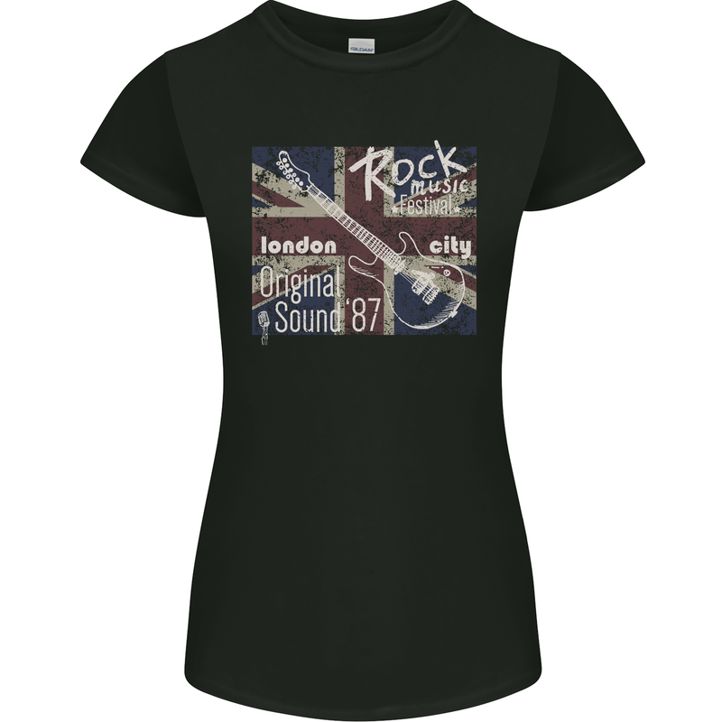 London Rock Gig Retro Guitar Flyer Womens Petite Cut T-Shirt Black